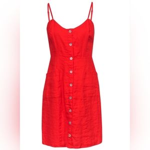 Cynthia Rowley tomato red button up linen sheath dress 10